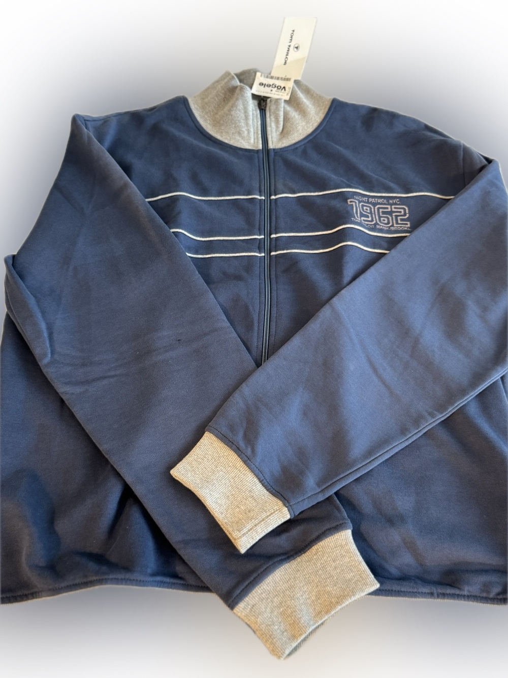 Tom Tailor Track Jacket 1962 Graphic Zip Mens XL Blue Gray Mock Neck
